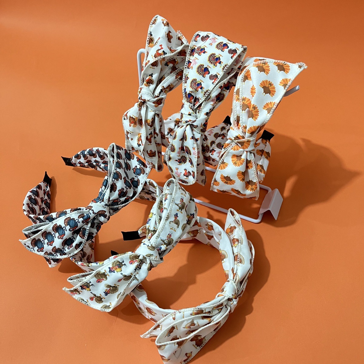 Wholesale Fabric Thanksgiving Pumpkin Maple Leaf Turkey Bow Headband