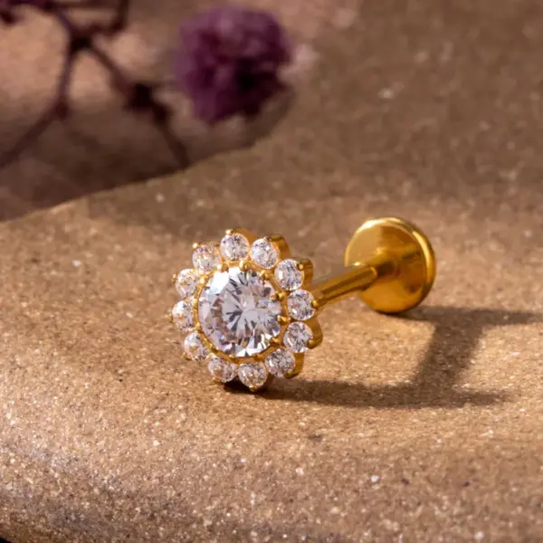 Wholesale 1 Piece Ear Cartilage Rings & Studs IG Style Vintage Style Geometric Flower Bow Knot Pure Titanium Plating Inlay Zircon