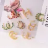 Wholesale 304 Stainless Steel C Shape Rhombus PVD Coated Zircon 18K Gold Plated IG Style Baroque Style Shiny Waterproof Non Tarnish Inlay Royal Blue Red Gold Ear Studs
