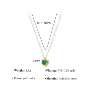 Wholesale PVD Coated 18K Gold Real Gold Plated Heart Shape 304 Stainless Steel Sweet Waterproof Non Tarnish 304 Stainless Steel Pendant Necklace