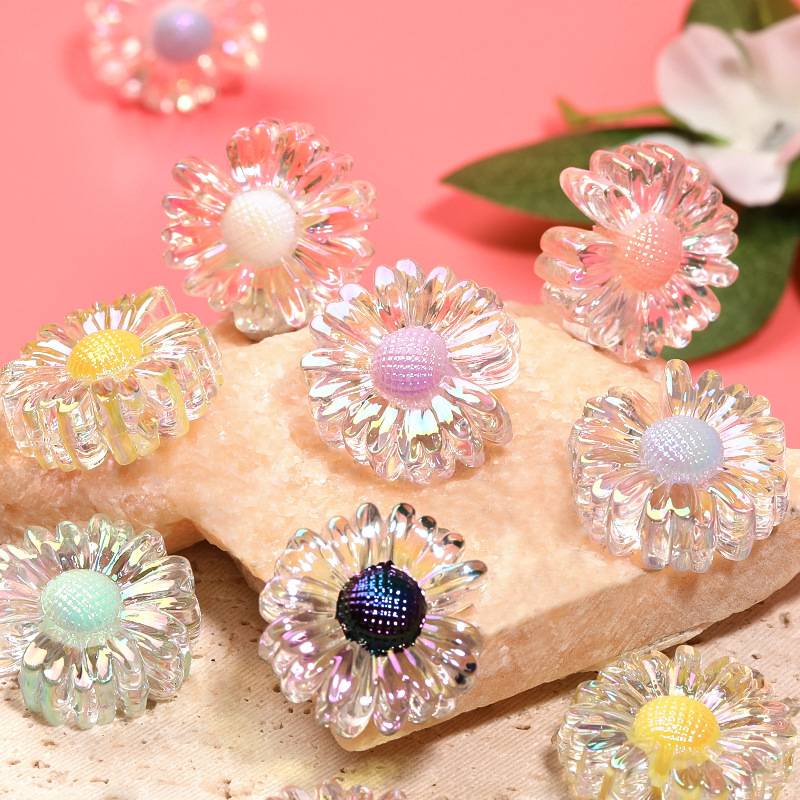 Wholesale 25mm double-sided beads in transparent color-plated acrylic flower beads diy mobile phone chain beads loose beads