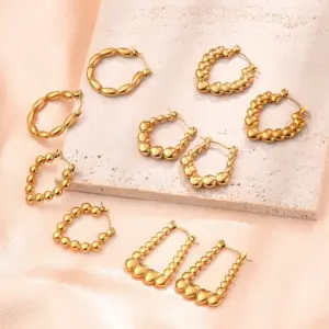 Wholesale Plated 18K Gold Geometric Heart Shape Solid Color 304 Stainless Steel Casual Vintage Style Simple Earrings