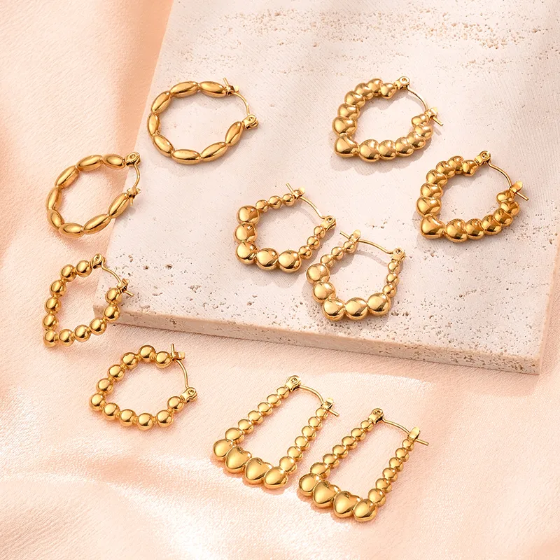 Wholesale Plated 18K Gold Geometric Heart Shape Solid Color 304 Stainless Steel Casual Vintage Style Simple Earrings