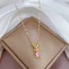 Wholesale Fashion Rabbit Titanium Steel Copper Inlay Artificial Diamond Pendant Necklace