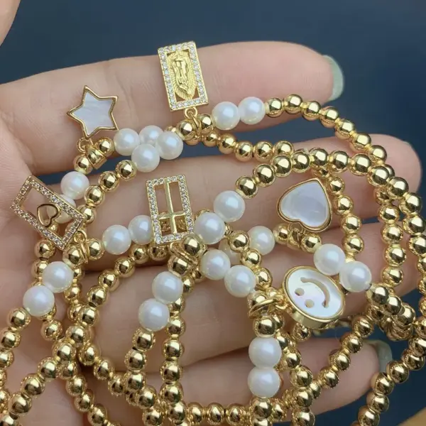 Wholesale Fashion Star Heart Shape Smile Face Copper Inlay Artificial Pearls Shell Zircon Bracelets