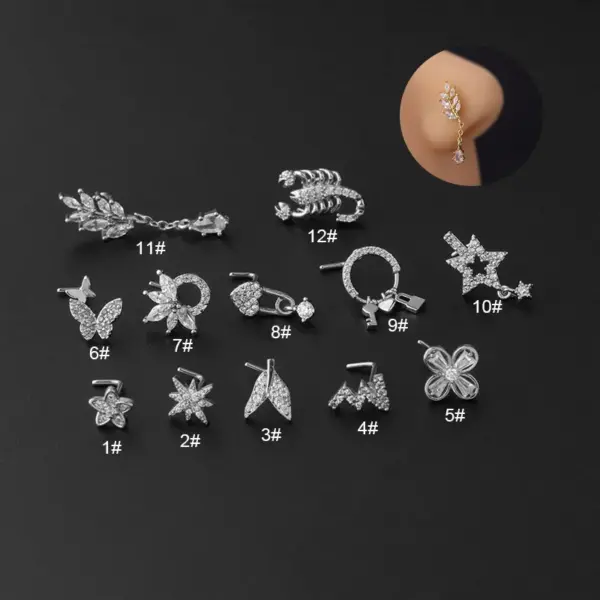 316L Stainless Steel Copper Nose Rings & Studs Geometric Waterproof Non Tarnish Surgical Steel Ear Cartilage Rings & Studs Nose Pin Women'S