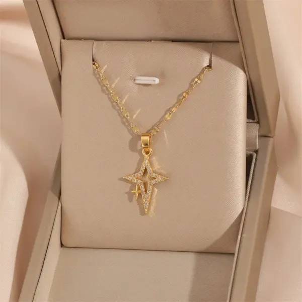 Wholesale 201 Stainless Steel Brass 18K Gold Plated Simple Style Classic Style Plating Inlay Cross Flower Planet Zircon Pendant Necklace