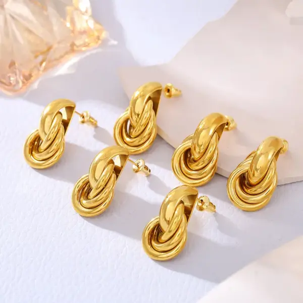 Wholesale PVD Coated Real Gold Plated 18K Gold Geometric 304 Stainless Steel Elegant Vacation Waterproof Non Tarnish Drop Earrings