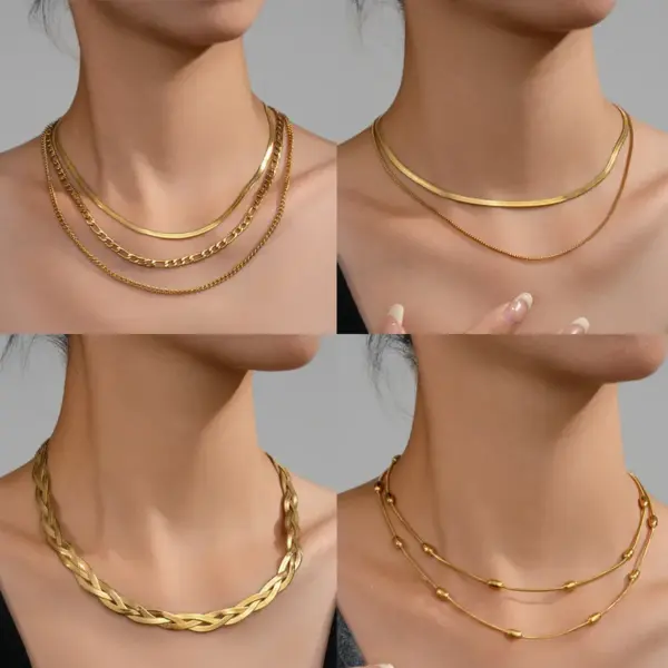 Wholesale Double-Layer Choker Titanium Steel Necklace Three-Layer Blade Chain Snake Bones Chain Stainless Steel Jewelry Summer Non-Fading Female
