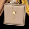 18K Gold Plated Butterfly 304 Stainless Steel Vintage Style Plating Pendant Necklace