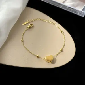 Qyb74 Heart-Shaped Bead Necklace Anklet / Gold