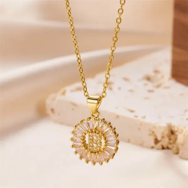 Stainless Steel Copper Letter Artificial Diamond 18K Gold Plated Simple Style Cable Chain Lobster Trigger Clasp Closure Pendant Necklace