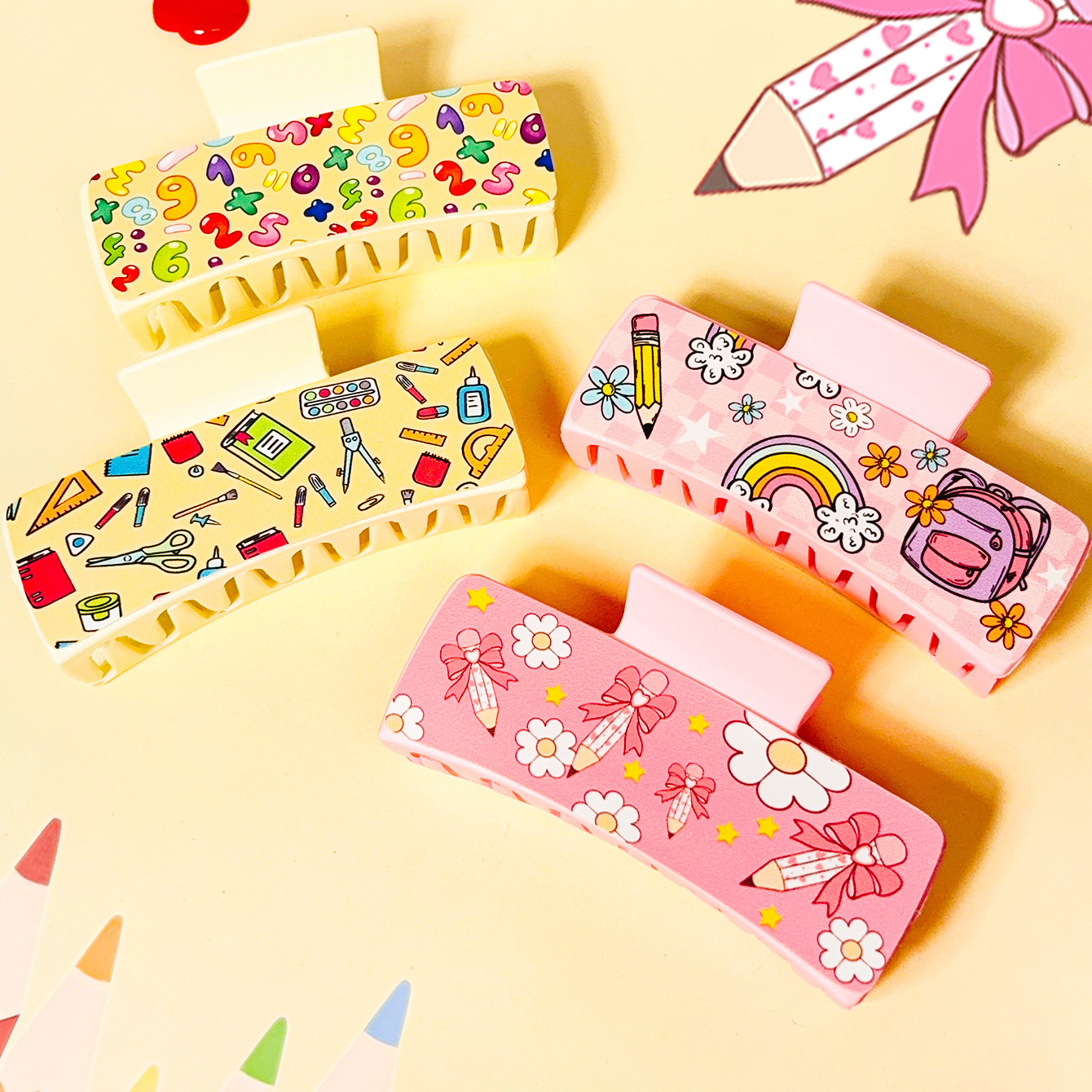 Wholesale Back to School Pencil and Book Print Leather Clip