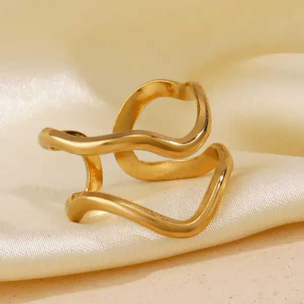 PVD Coated 18K Gold Plated Lines 304 Stainless Steel IG Style Simple Style Waterproof Non Tarnish Open Rings