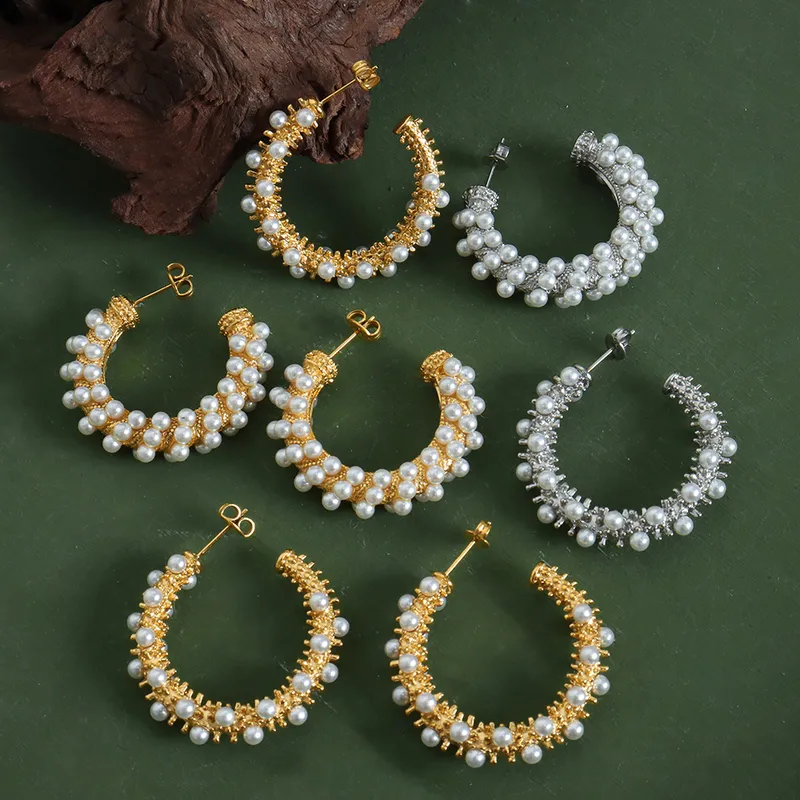 Wholesale PVD Coated Real Gold Plated C Shape Titanium Steel Elegant Waterproof Non Tarnish Ear Studs