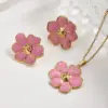 Wholesale European And American Hot-Selling Fashion INS Style 304 Stainless Steel Water Plated Imitation Gold Colorful Oil Drop Flower Earrings Necklace Jewelry Set