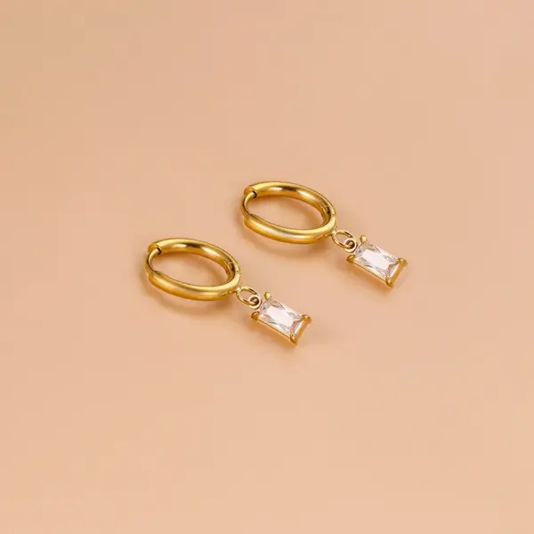 1 Pair Simple Style Geometric Rectangle Gold Plated 304 Stainless Steel Zircon Stainless Steel Earrings