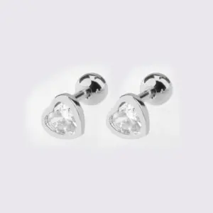 White Steel Large Zircon Ear Studs