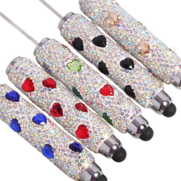 Wholesale New DIY Heart Colorful Full Diamond Beaded Touch Screen Pen Peach Heart Colorful Beaded Ballpoint Pen Jewelry Accessories