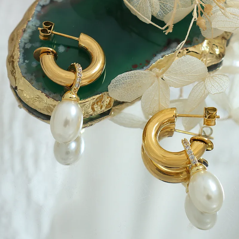 Wholesale PVD Coated Real Gold Plated Geometric Titanium Steel Vintage Style Waterproof Non Tarnish op Earrings