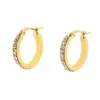 Wholesale 1 Pair Lady Geometric Inlay Titanium Steel Rhinestones 18k Gold Plated Hoop Earrings