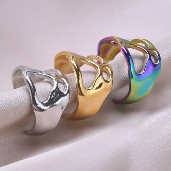 oly-6ba108a5c56a40505c88b3d46b9e39df Wholesale PVD Coated Real Gold Plated 18K Gold Solid Color 304 Stainless Steel Simple Style Waterproof Non Tarnish Rings
