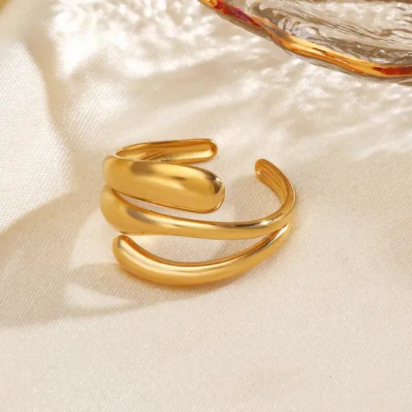 Ion Plating (IP) 18K Gold Plated Lines 304 Stainless Steel Simple Style Waterproof Non Tarnish Open Rings