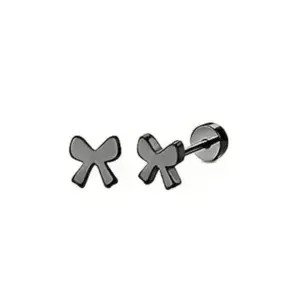 Black / One Size / Gn0748 Silver Zirconium Bow Stud Earrings