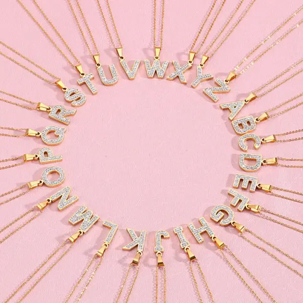 Wholesale PVD Coated 18K Gold Plated Letter Titanium Steel Fashion Waterproof Non Tarnish Titanium Steel Necklace