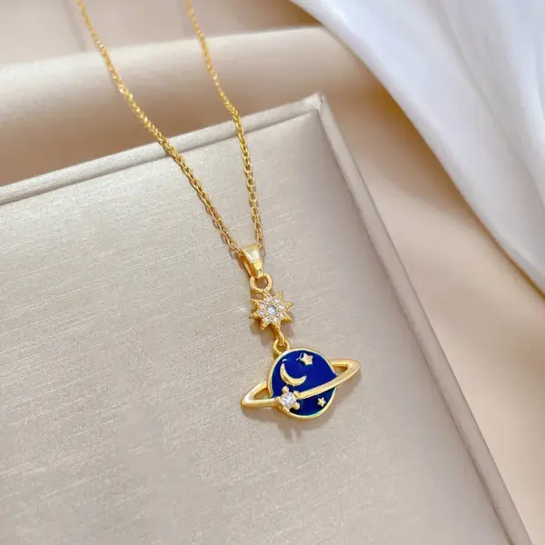 Wholesale 304 Stainless Steel Electroplated Zircon Star Starry Sky Streetwear Pendant Necklace For Women'S