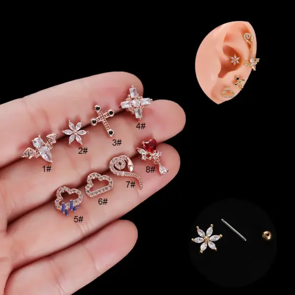 Wholesale 316L Stainless Steel Copper Zircon Ear Cartilage Rings & Studs Geometric Waterproof Non Tarnish Surgical Steel Women'S