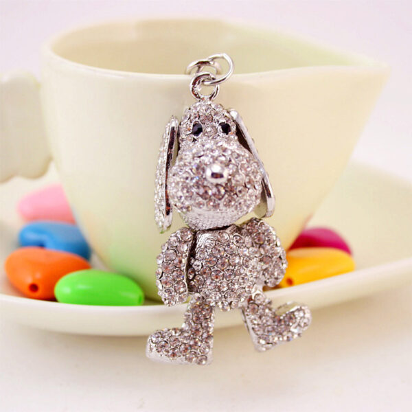 Wholesale Alloy Rhinestone Silver Cute Puppy Car Keychain Cartoon Dog Key Chain Pendant Girlfriend Bag Hanging 260