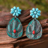 Wholesale Blue cactus inlaid turquoise teardrop earrings