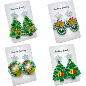 Wholesale Christmas tree bells bright color holiday party earrings