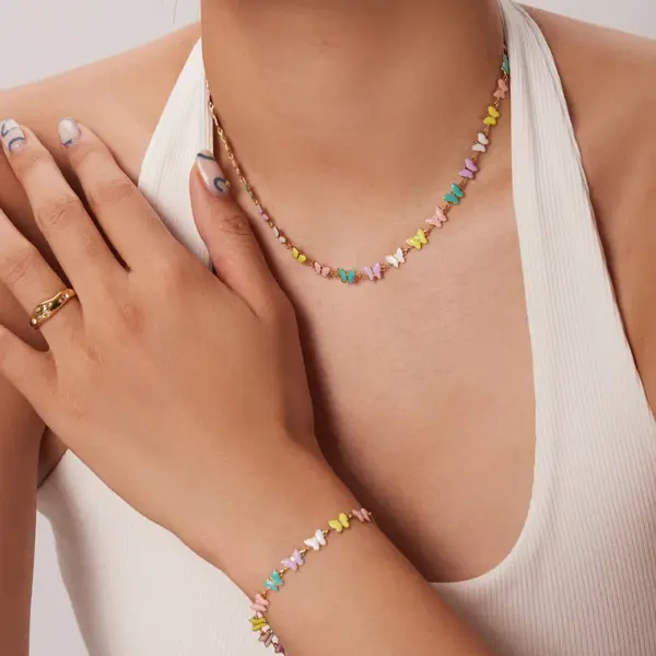 Wholesale Jewelry Fashion Butterfly 304 Stainless Steel PVD Coated Gold Plated Bracelets Necklace