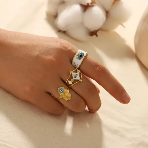 304 Stainless Steel Eye PVD Coated Real Gold Plated 18K Gold Casual Streetwear Waterproof Non Tarnish Open Rings