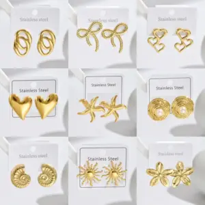 Wholesale 304 Stainless Steel Red Heart Bow Knot PVD Coated Real Gold Plated Gold Plated Casual Modern Style Simple Style Waterproof Non Tarnish Ear Studs