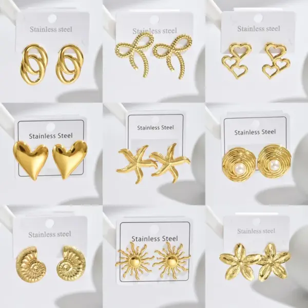 Wholesale 304 Stainless Steel Red Heart Bow Knot PVD Coated Real Gold Plated Gold Plated Casual Modern Style Simple Style Waterproof Non Tarnish Ear Studs