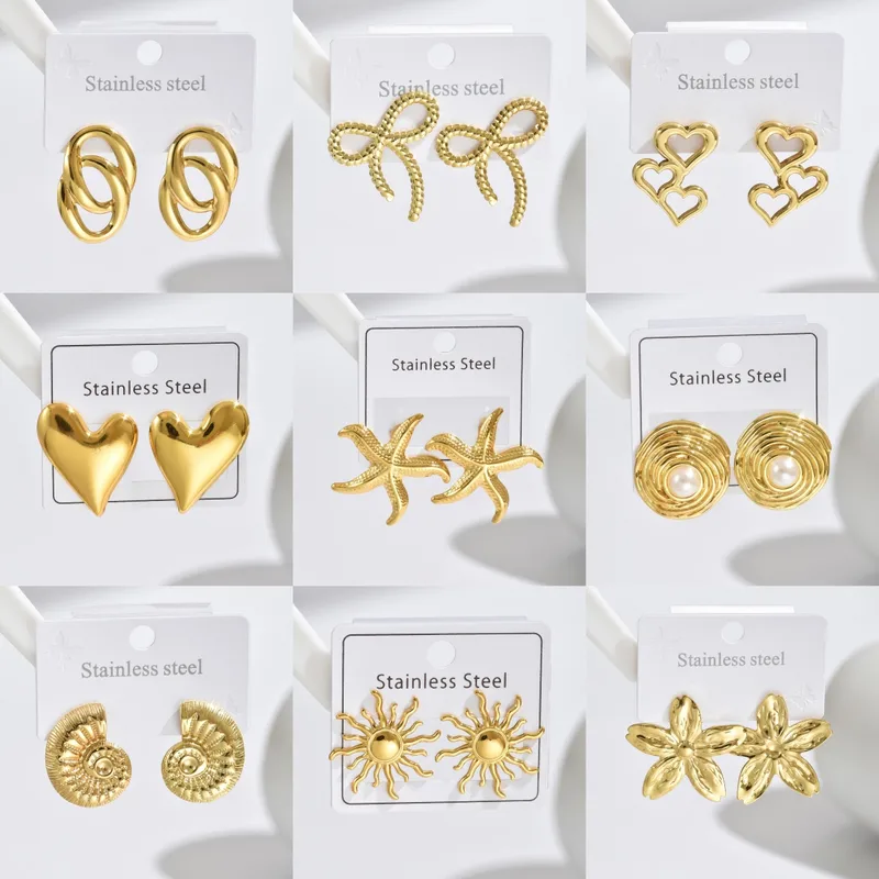 Wholesale 304 Stainless Steel Red Heart Bow Knot PVD Coated Real Gold Plated Gold Plated Casual Modern Style Simple Style Waterproof Non Tarnish Ear S