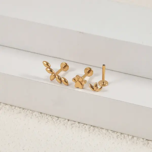 Wholesale 1 Piece Lip Rings Casual Leaf 304 Stainless Steel Plating 18K Gold Plated