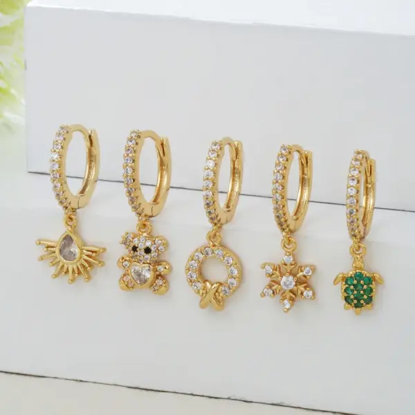 Wholesale 1 Piece Fashion Animal Star Moon Inlaid Zircon Copper Zircon 18K Gold Plated Earrings