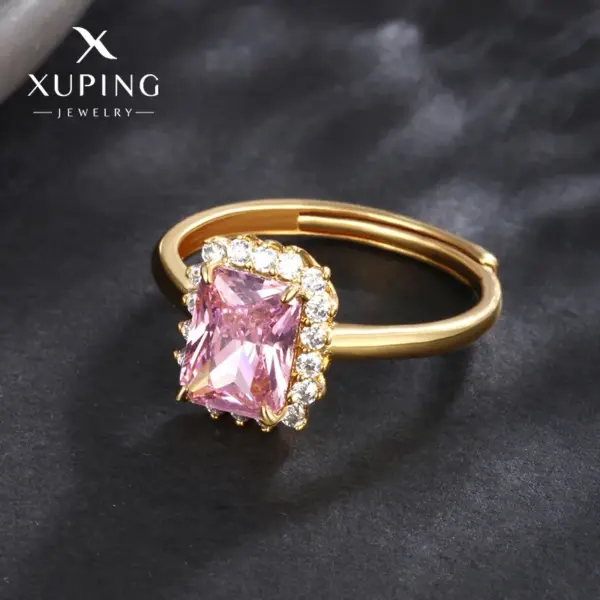 Wholesale Jewelry Elegant XUPING Square Copper Artificial Gemstones 18K Gold Plated Inlay Open Rings