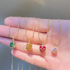 Wholesale Fashion Heart Shape Copper Necklace Inlay Artificial Diamond Copper Necklaces