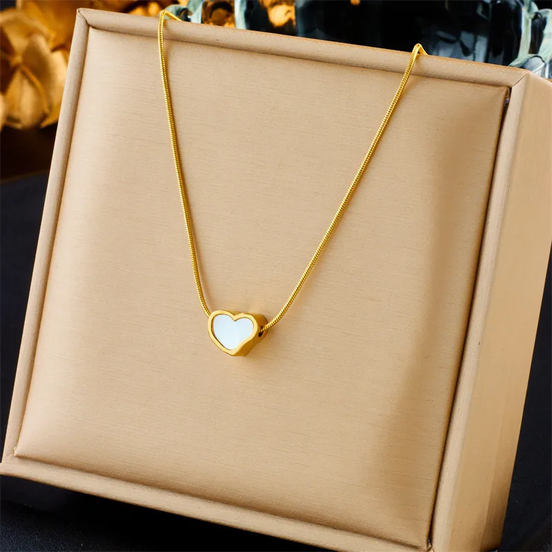 Wholesale [Whole Body Titanium Steel] Three-Dimensional Peach Heart Titanium Steel Necklace Simple Fashion Necklace