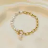 Elegant Baroque Style Modern Style Geometric Heart Shape Imitation Pearl Titanium Steel Paperclip Chain Cable Chain Bracelets In Bulk