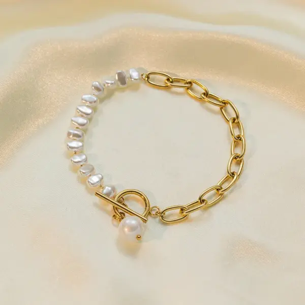 Elegant Baroque Style Modern Style Geometric Heart Shape Imitation Pearl Titanium Steel Paperclip Chain Cable Chain Bracelets In Bulk