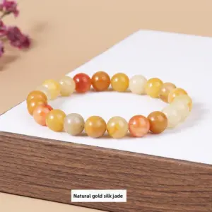 Natural Gold Silk Jade Bracelet / Diameter 10.1-10.8mm (about 17-19 Pieces)