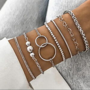 Wholesale Cross-border Europe and the United States new fashion simple ins double ring chain bracelet 7 piece set creative high-end jewelry suit