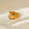 Wholesale 304 Stainless Steel Geometric Arc PVD Coated 18K Real Gold Plated IG Style Open Ring