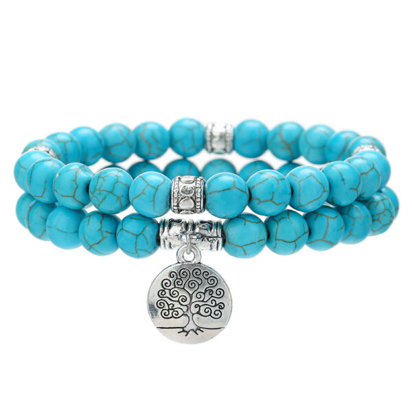 Wholesale Amazon Hot Bracelet Cross-border Supply 8mm Turquoise Bracelet Two-piece World Tree Bracelet Couple Bracelet
